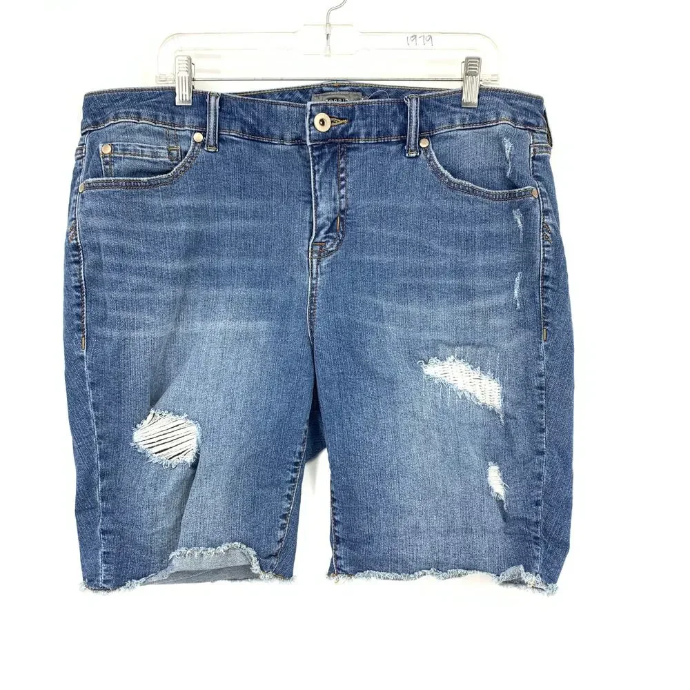 Torrid Bermuda Shorts Womens Plus Size 18 Medium Wash Stretch Denim Distressed